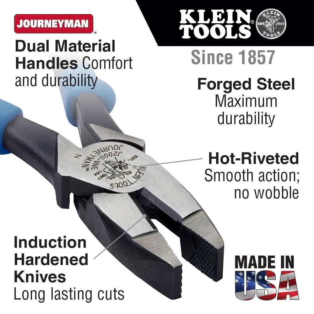 Klein J2000-9NE 9" Lineman's Pliers With Journeyman Handle - Image 3